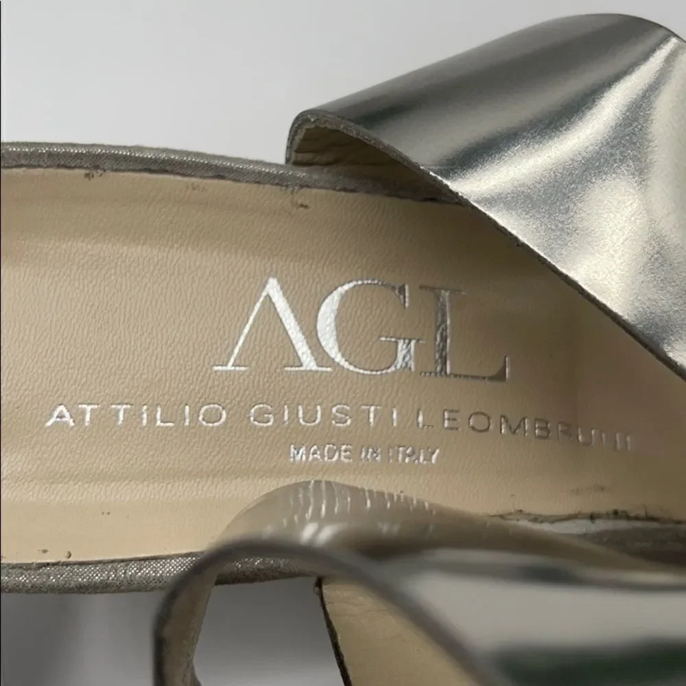 AGL Attilio Giusti Leombruni Silver Wedge Sandals Size 41
